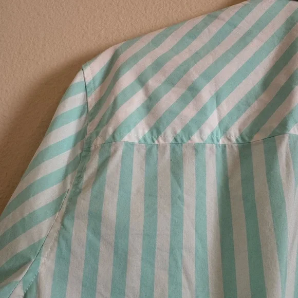 AYR Womens The Deep End Mint Green Striped Button Up Shirt Top - Picture 12 of 16